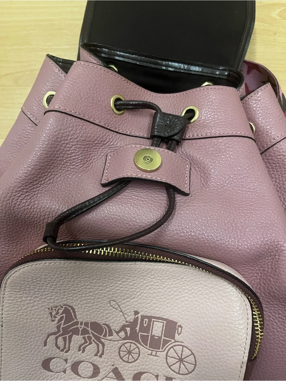 COACH Pink Leather Colorblock Backpack with Logo Pocket